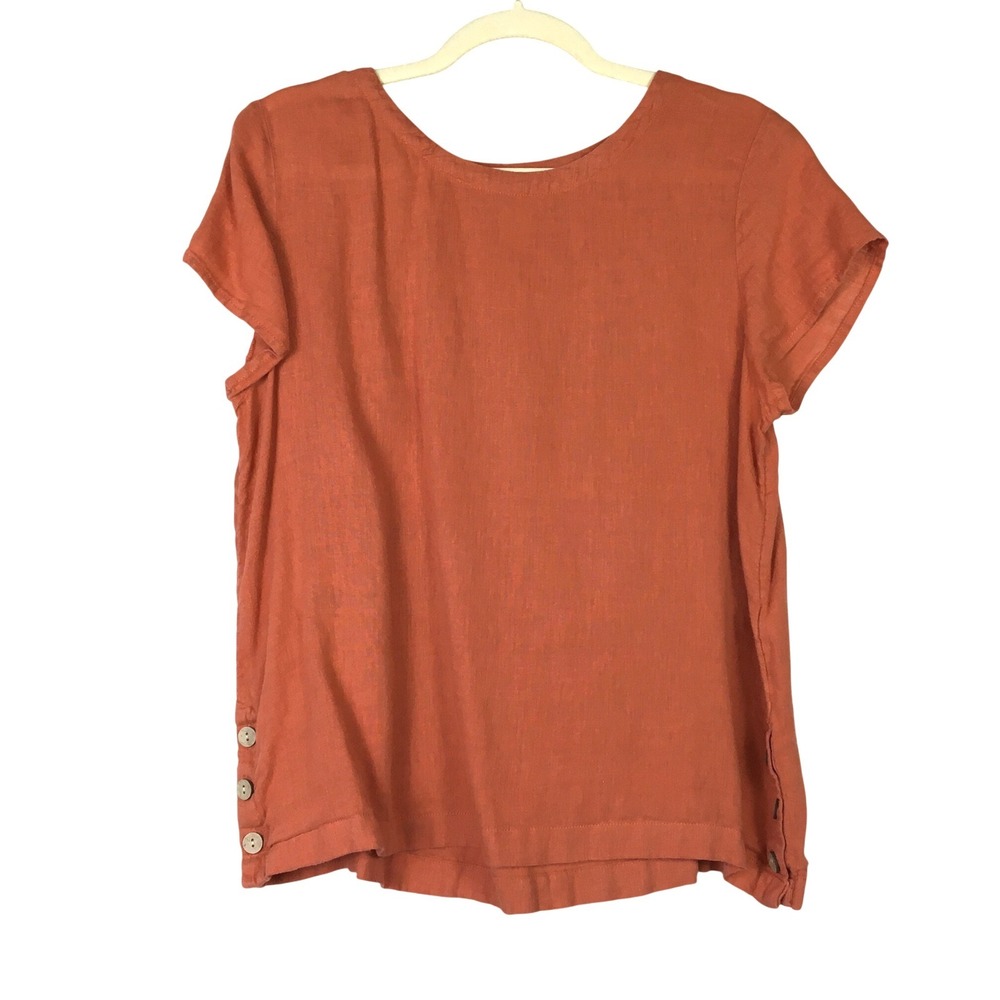 Cynthia Rowley 100% Linen Side Button Blouse Womens L Terracotta‎ Orange